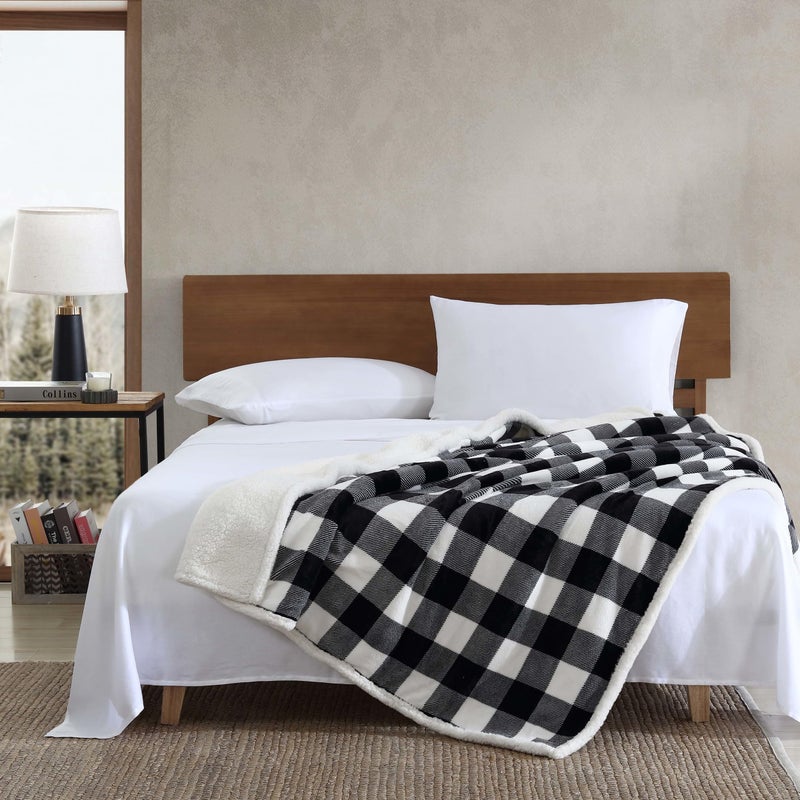Eddie Bauer - Blanket, Super Soft Reversible Sherpa & Brushed Fleece Bedding, Throw Blankets for Couch, Ideal for Lounging (Cabin Plaid Black) - Image 5